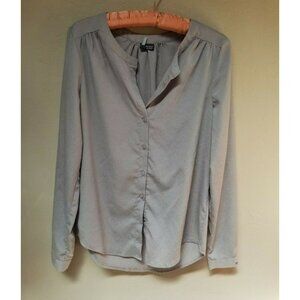 Sparkle & Fade Womens Pleat Shoulder Button Down Blouse Small Taupe Long Sleeve